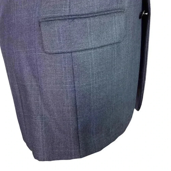 Stafford Men 40L Long Plaid Wool 3 Button Sport Coat Blazer Jacket Gray Blue - Picture 6 of 10